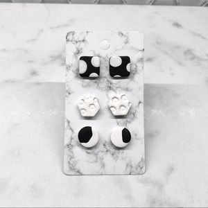 Black and White Statement Earrings Stud Pack